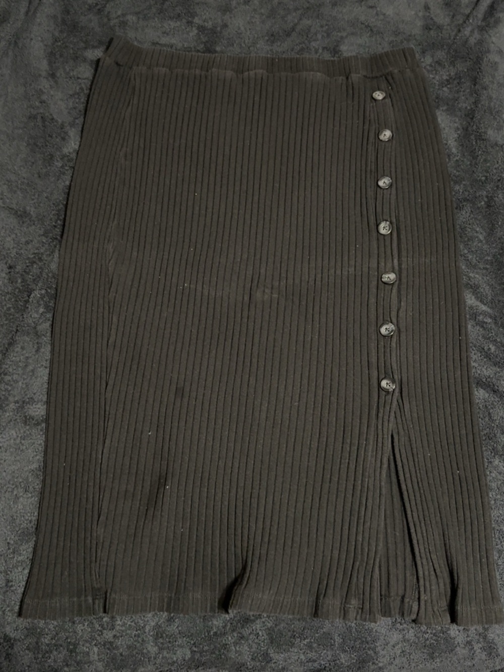 Time and Tru Dark Brown Ribbed Pencil Skirt with Side Buttons